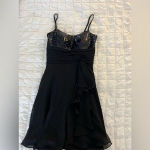 Dave & Johnny mini black dress sparkly top ruffle front